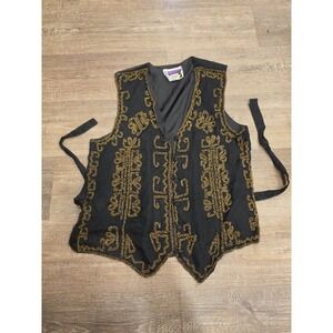 Vintage Beaded Gold Black Vest Other Destination Size L